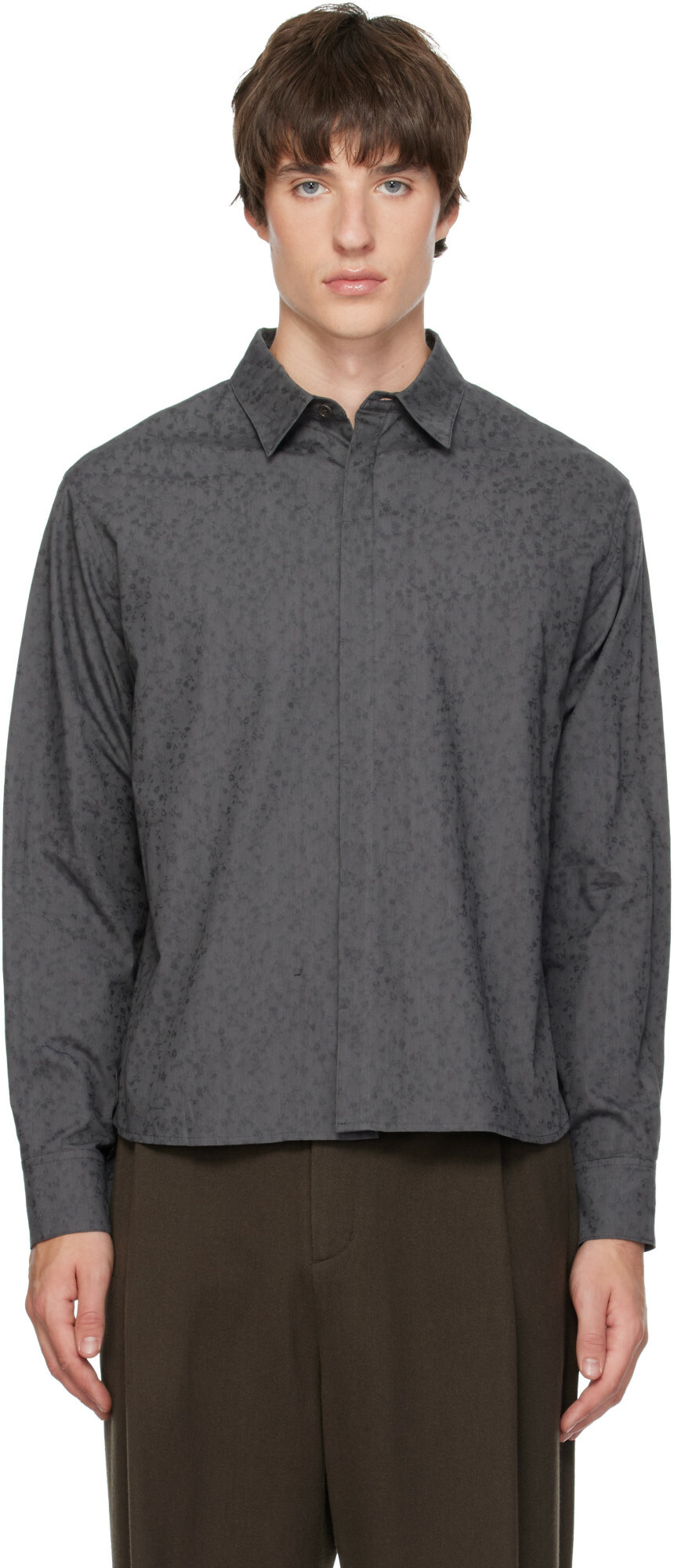 AMOMENTO Gray Floral Basic Shirt