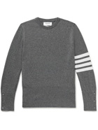 THOM BROWNE - Slim-Fit Striped Grosgrain-Trimmed Cashmere Sweater - Gray