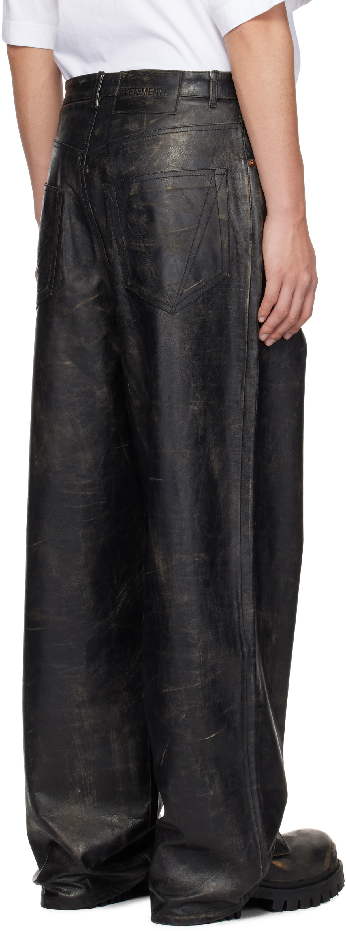 VETEMENTS Black Distressed Leather Pants