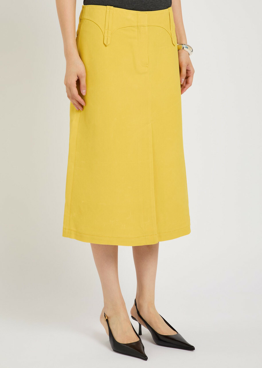 Tory Burch Waxed Canvas Midi Skirt Yellow