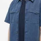 A.P.C. Men's Gilles Short Sleeve Washed Denim Shirt in Blue