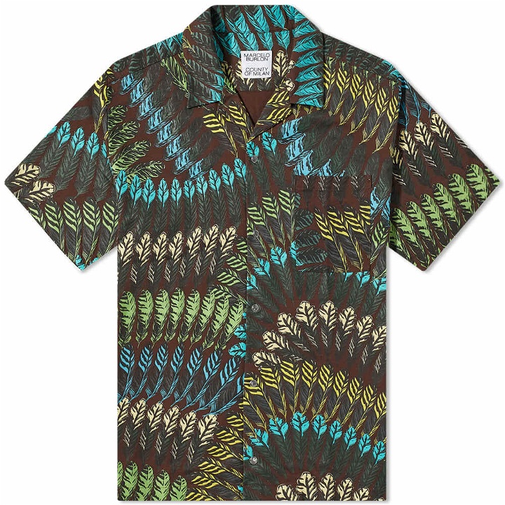 Photo: Marcelo Burlon Men's Feather Print Hawaii Vacation Shirt in Brown