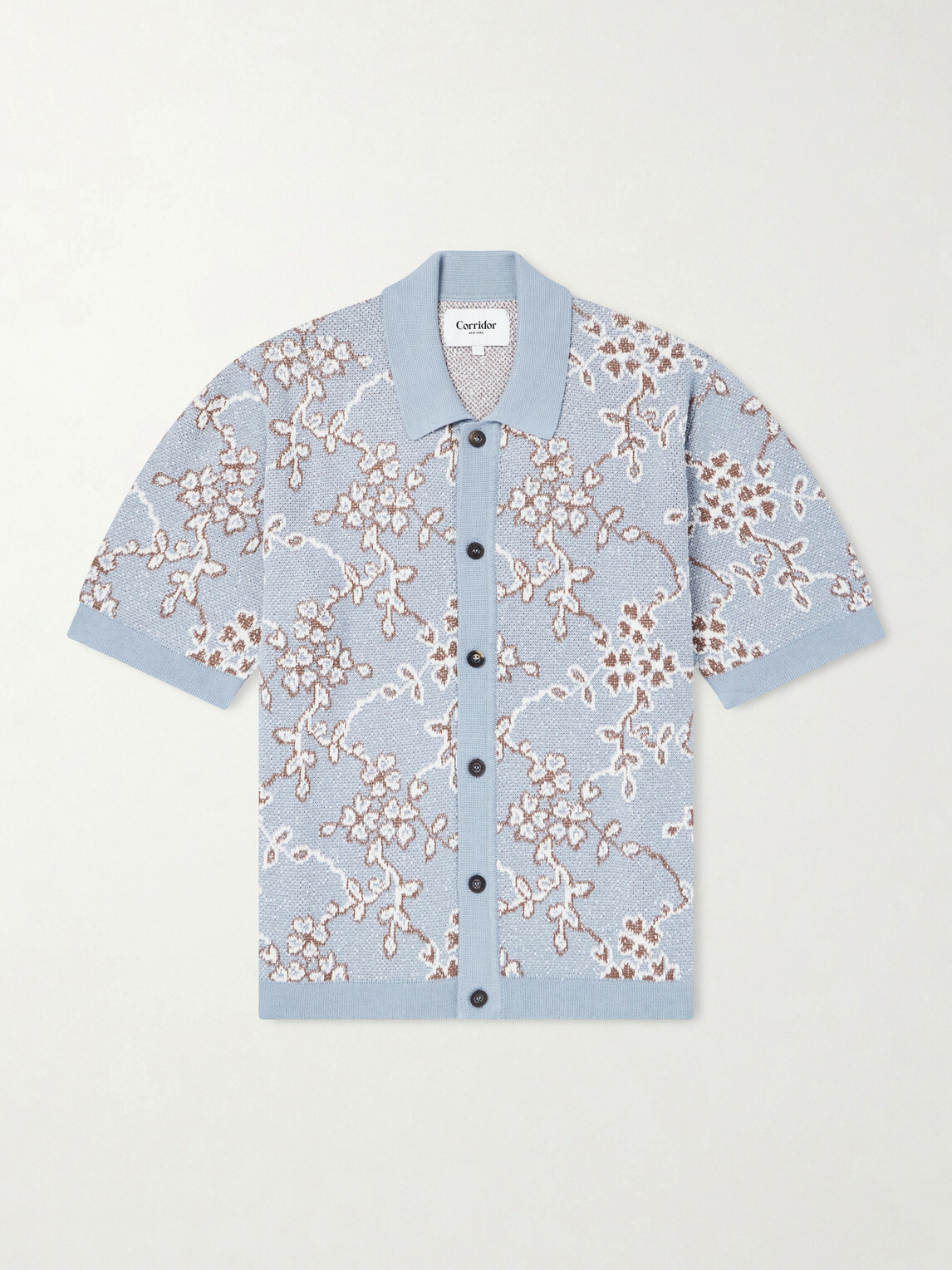 Corridor - Trellis Knitted Organic Cotton Shirt - Blue