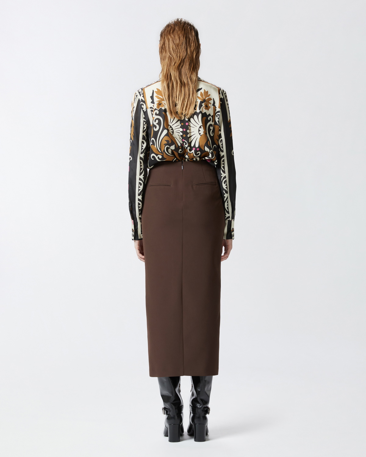 Americano Color Ankle-Length Pencil Skirt with Side Slit main image 1
