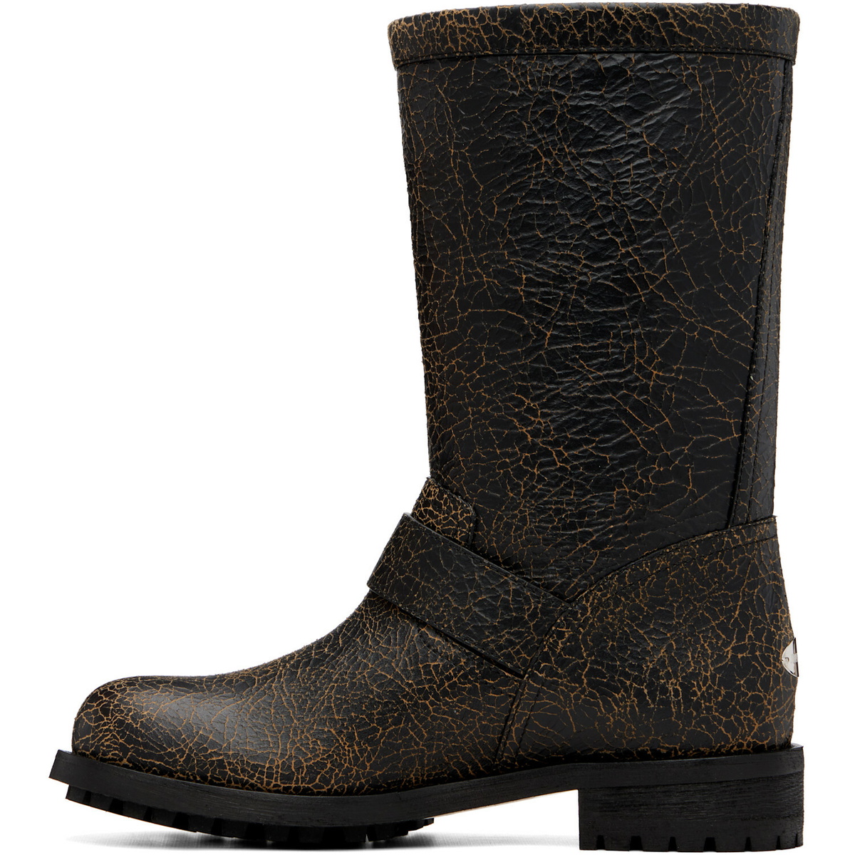 Jimmy Choo Black Biker Midcrackled Leather Boots