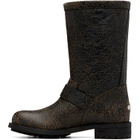 Jimmy Choo Black Biker Midcrackled Leather Boots