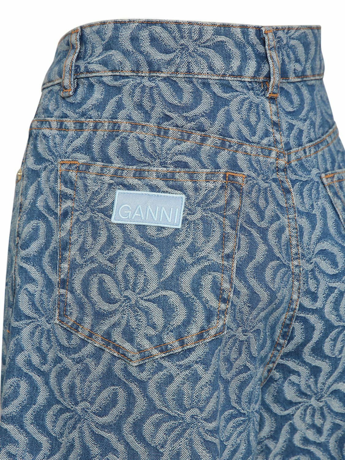 GANNI　Jacquard Denim Wide Pants Ganni Jacquard Denim Wide Pants in Mid Blue Stone | FWRD