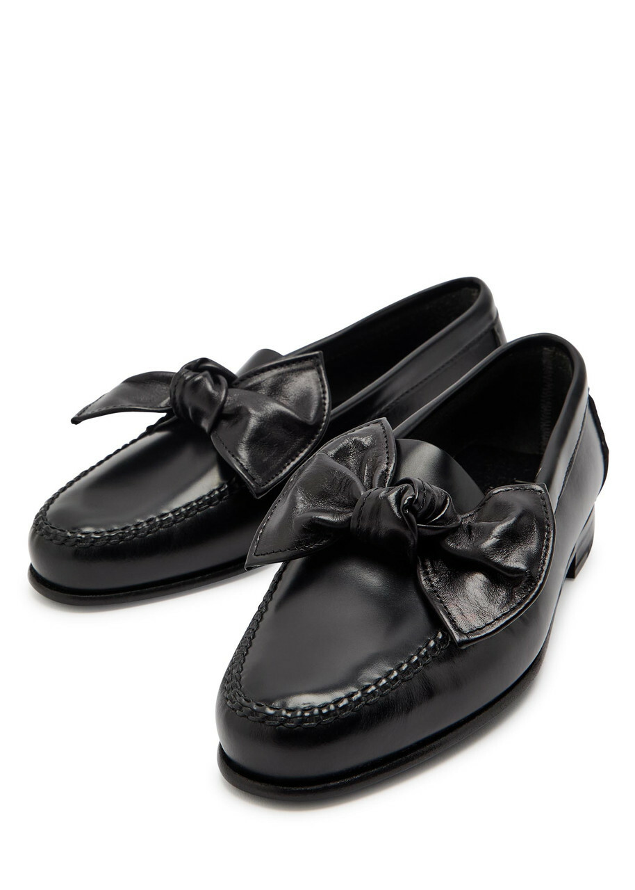 Hereu Corbati Bow-appliquéd Leather Loafers Black