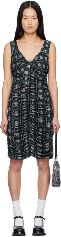 Photo: Anna Sui Black Rosetti Mesh Ruched Tie Midi Dress