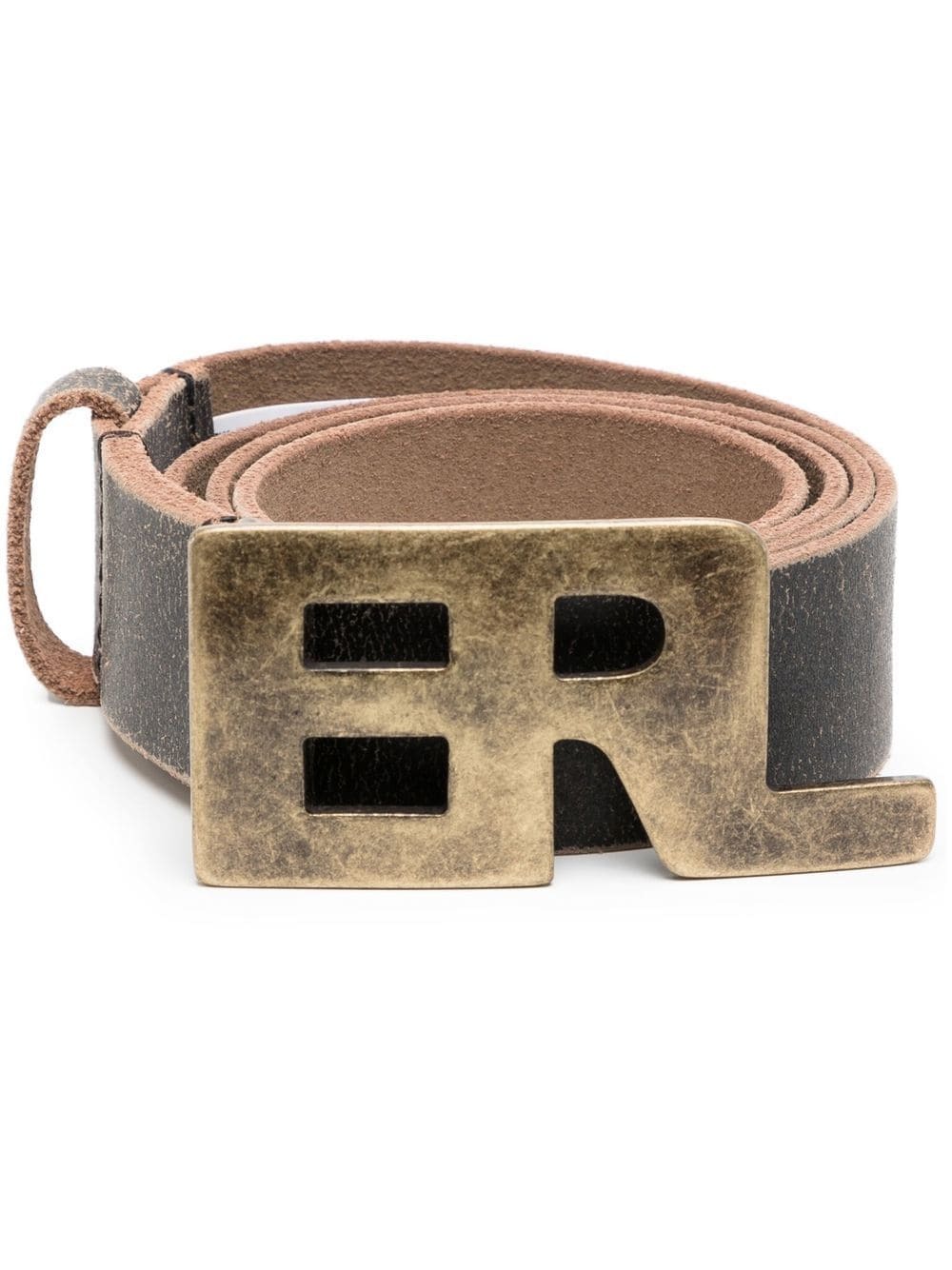 Monogram Cracked Leather Belt in Brown - ERL