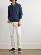 Kiton - Suede-Trimmed Honeycomb-Knit Linen and Cashmere-Blend Half-Zip Sweater - Blue