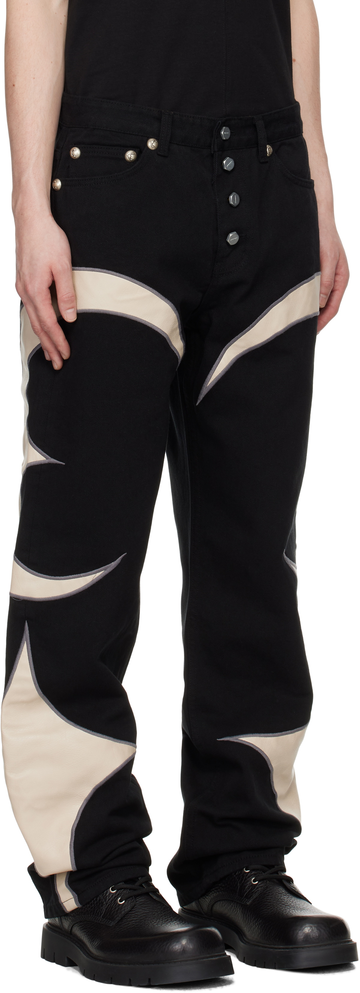Thug Club Black & White TC Leather Denim Jeans