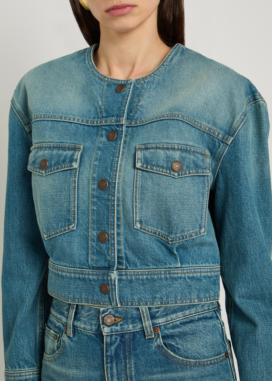 Chloe Cropped Denim Jacket Blue