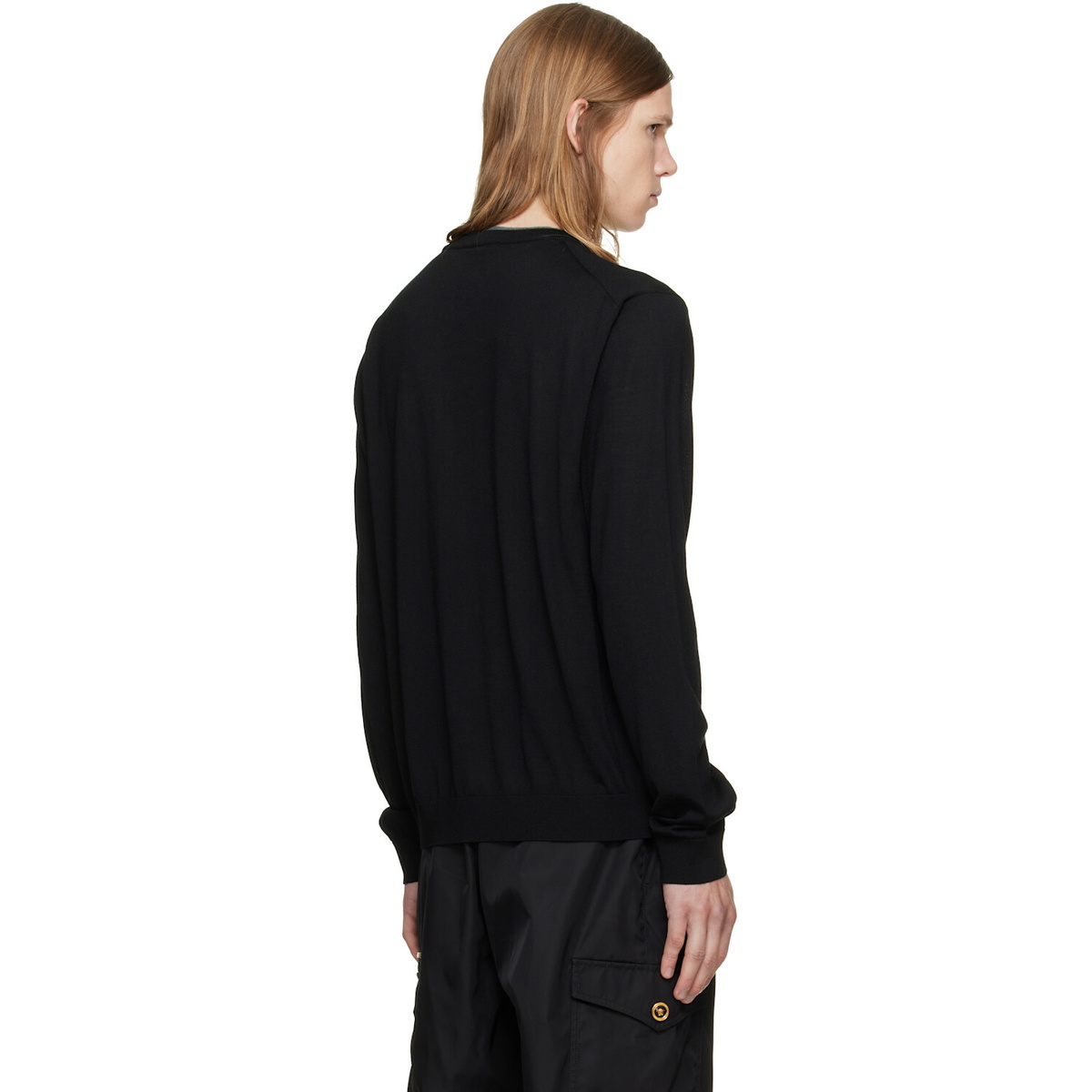 Versace Black Embroidered Wool Knit Crewneck Sweater