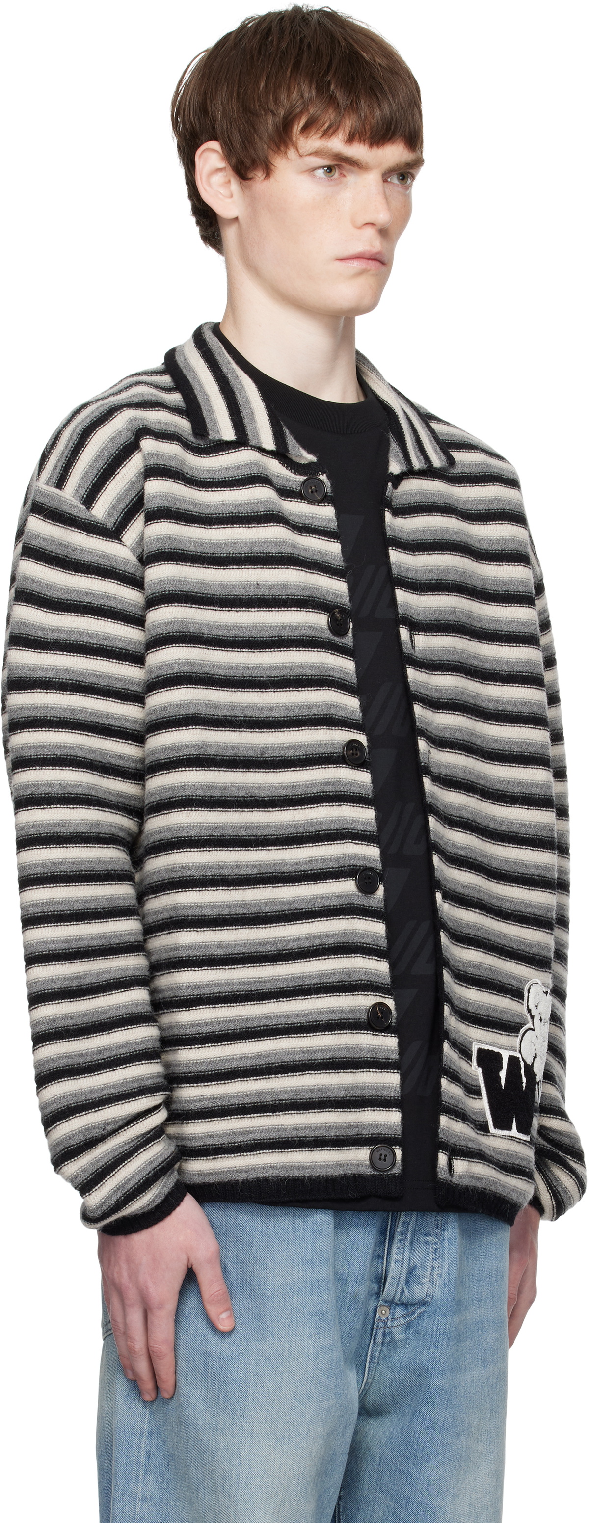 We11done Multicolor Black Stripe Embroidered Cardigan