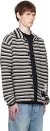 We11done Multicolor Black Stripe Embroidered Cardigan
