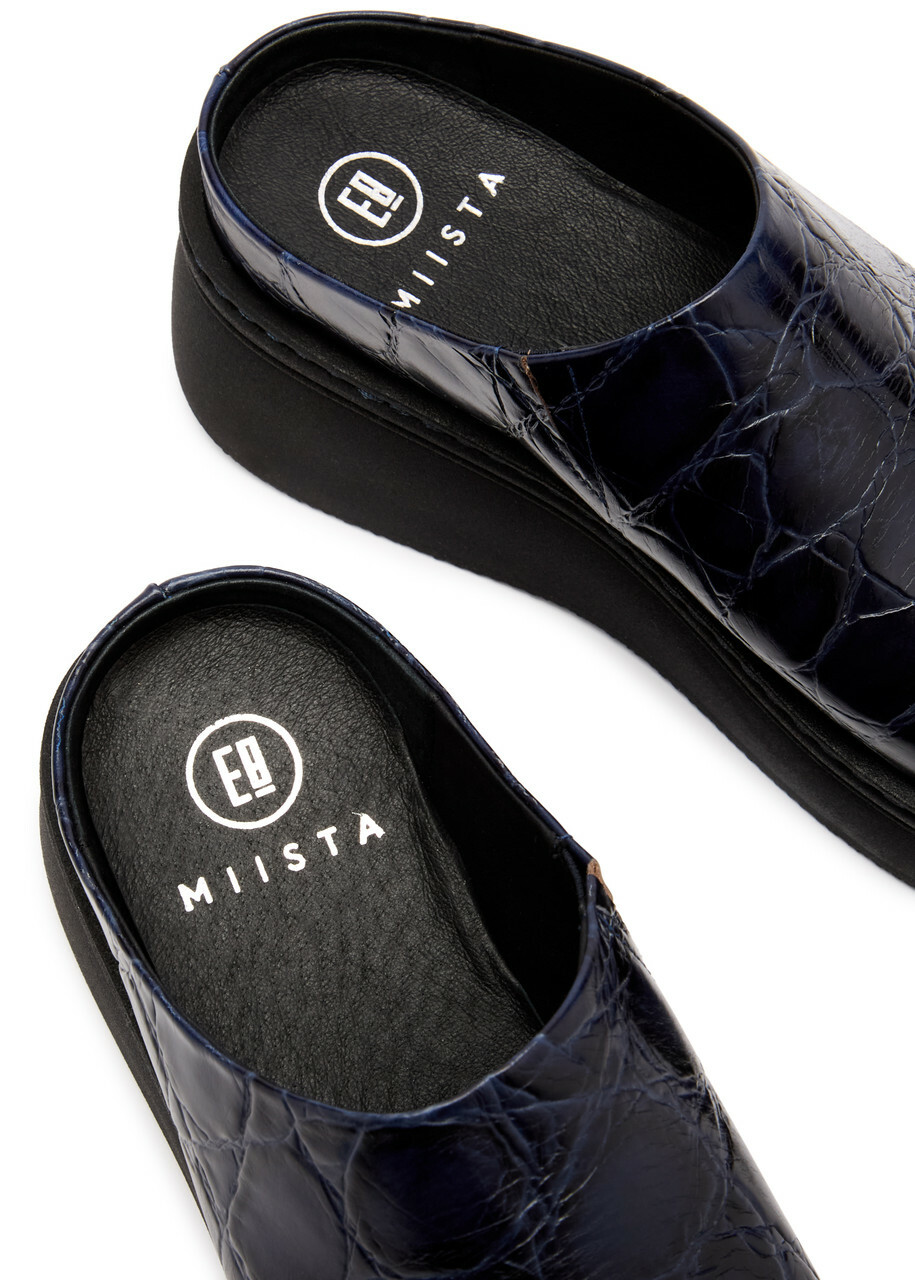Miista Kristi Crocodile-effect Leather Mules Navy