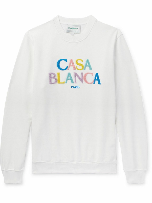 Photo: Casablanca - Logo-Flocked Organic Cotton-Terry Sweatshirt - White
