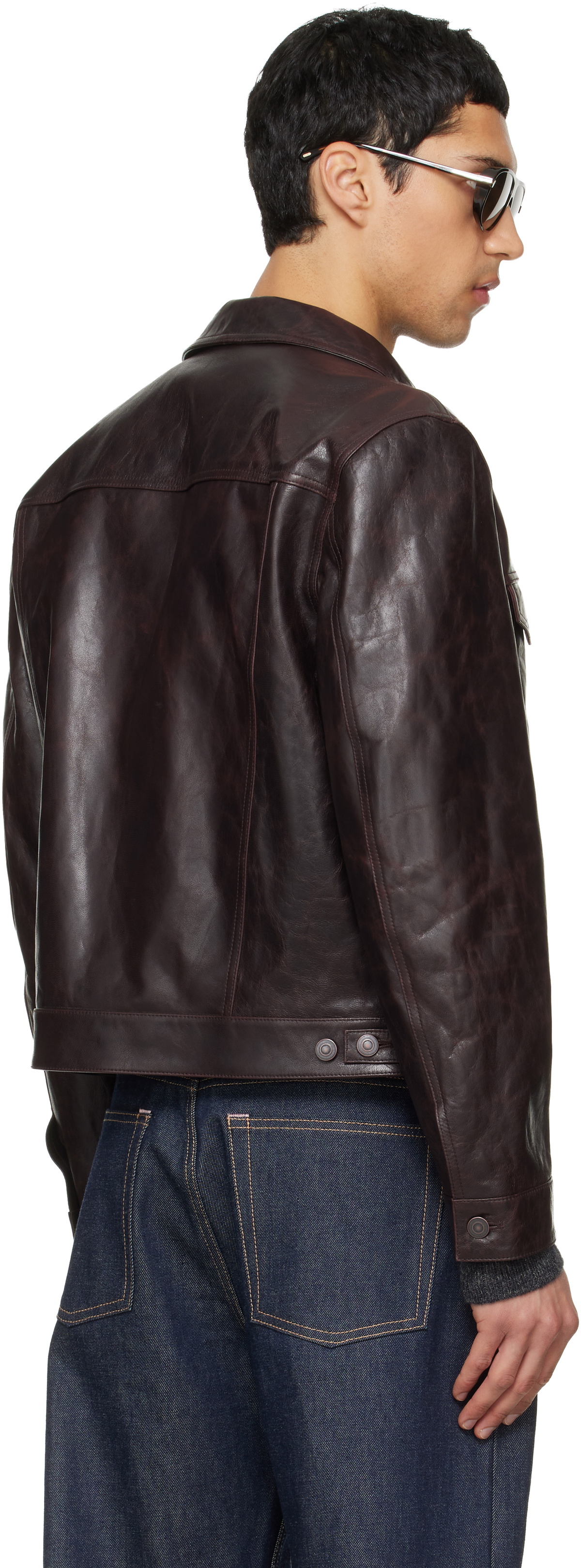 TONYWACK Brown Aged Lamb Trucker Leather Jacket