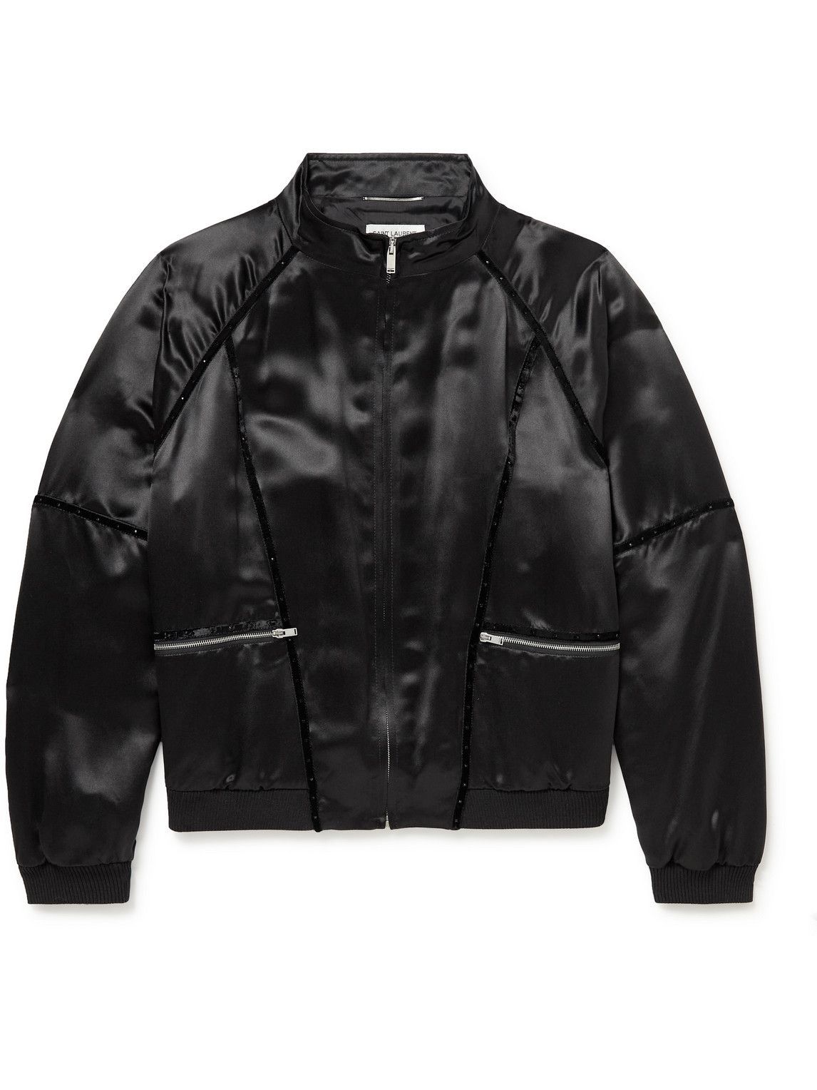 SAINT LAURENT - Teddy Embellished Velvet-Trimmed Satin