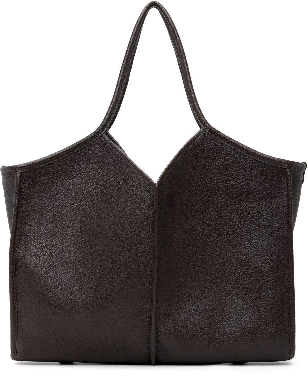 HEREU Brown Calella Squared Medium Grainy Tote