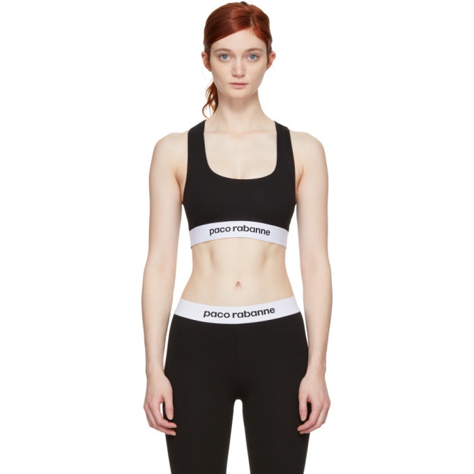 Photo: Paco Rabanne Black Elasticized Logo Sports Bra