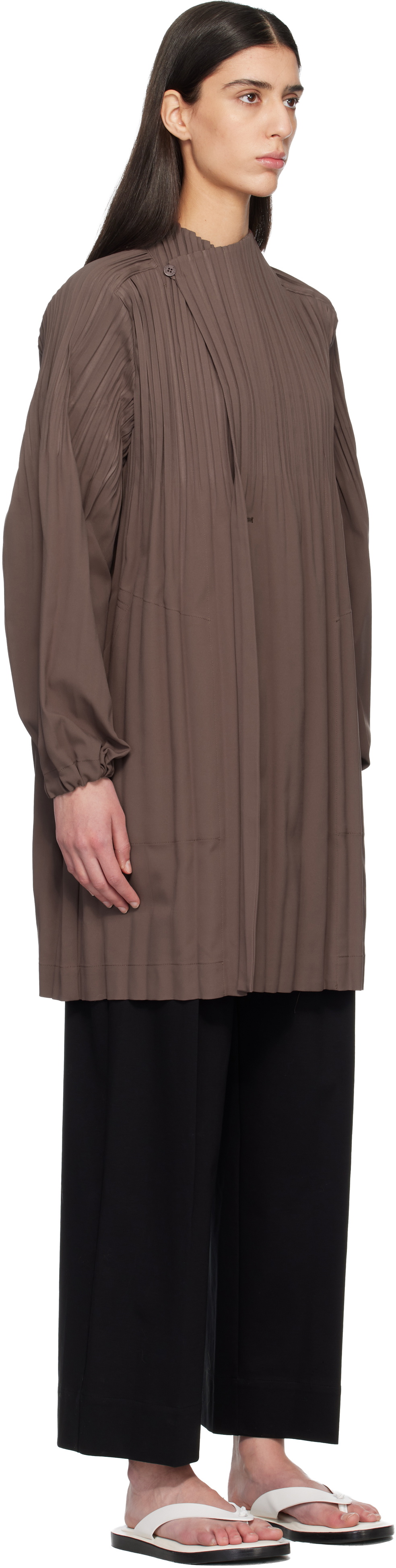 PLEATS PLEASE ISSEY MIYAKE Brown Smooth Coat