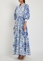 Alice + Olivia Cora Floral-print Stretch-cotton Maxi Shirt Dress Blue And White