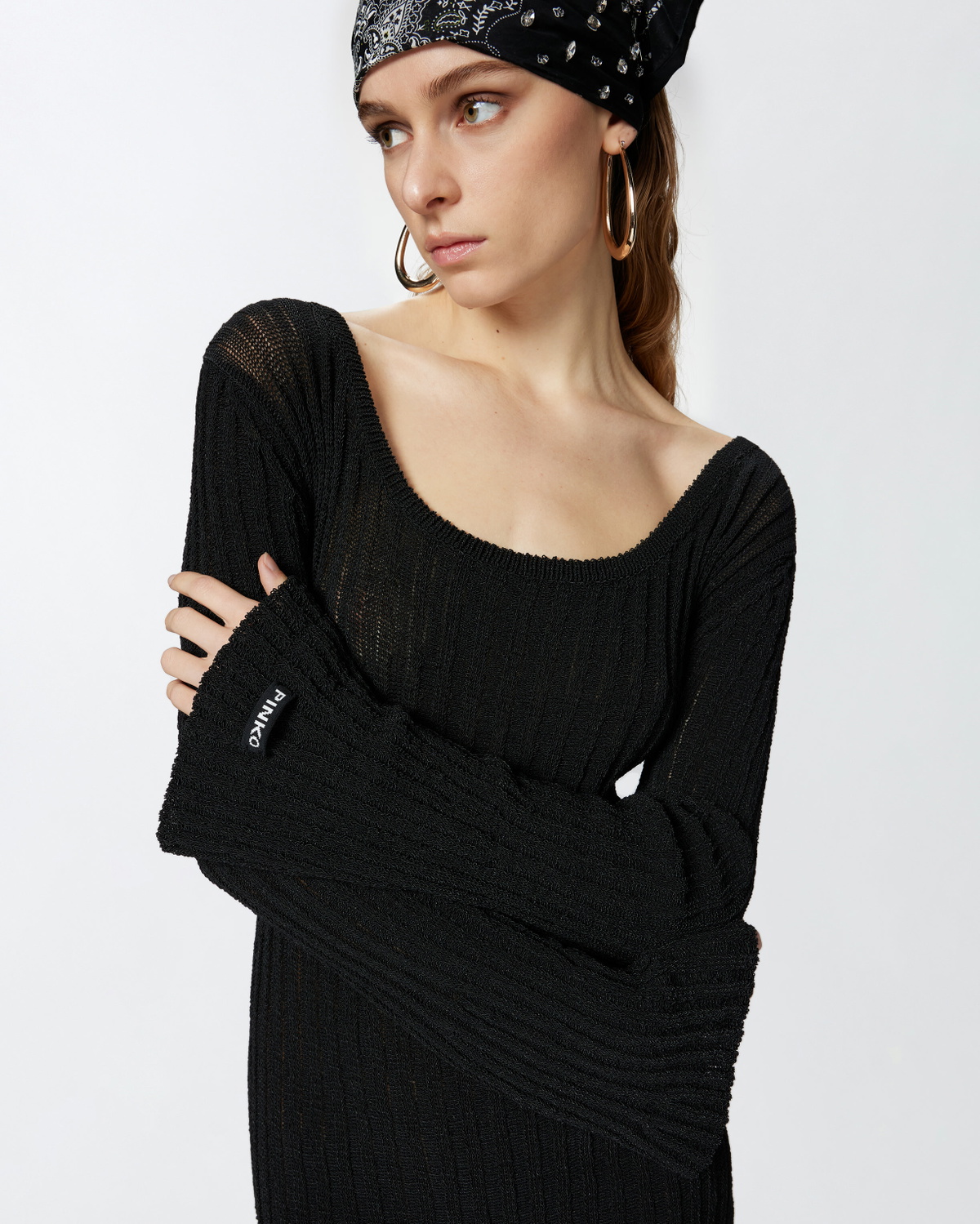Pinko Knit Mini Dress With Crew Neck Limo Black