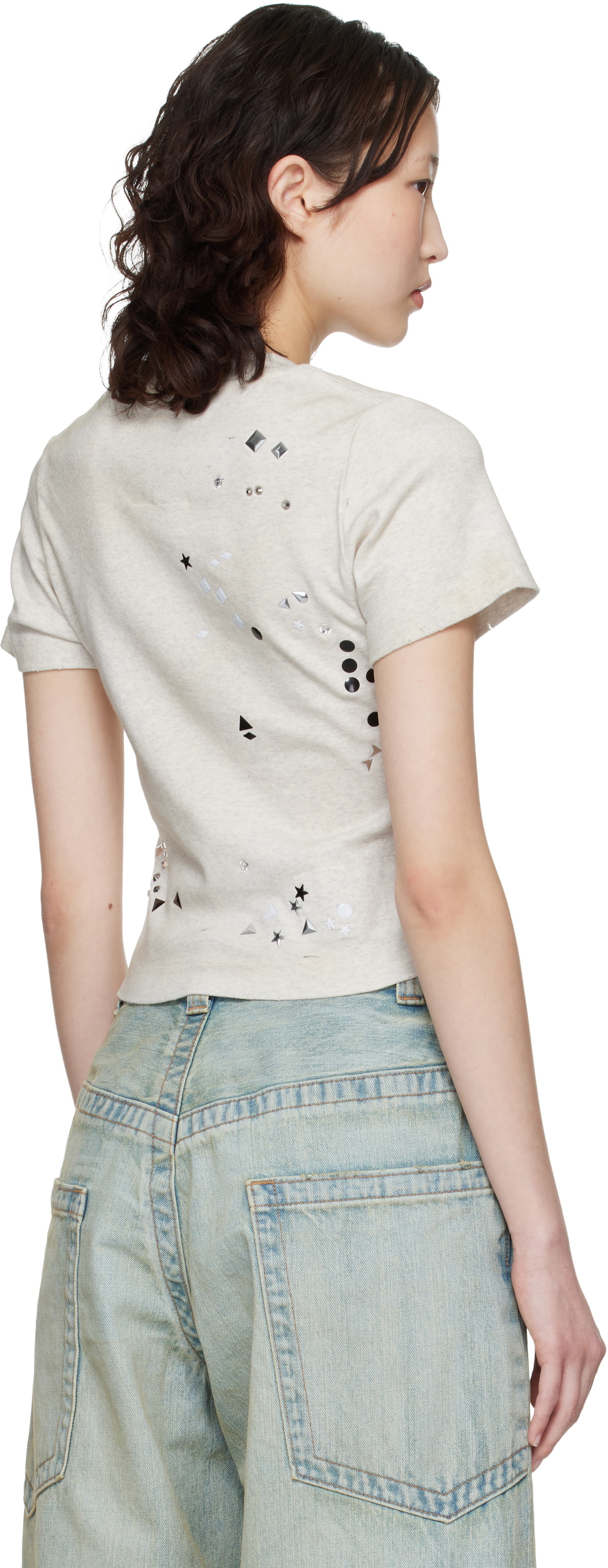 Maison MIHARA YASUHIRO Taupe Embellished Sticker Mini T-shirt