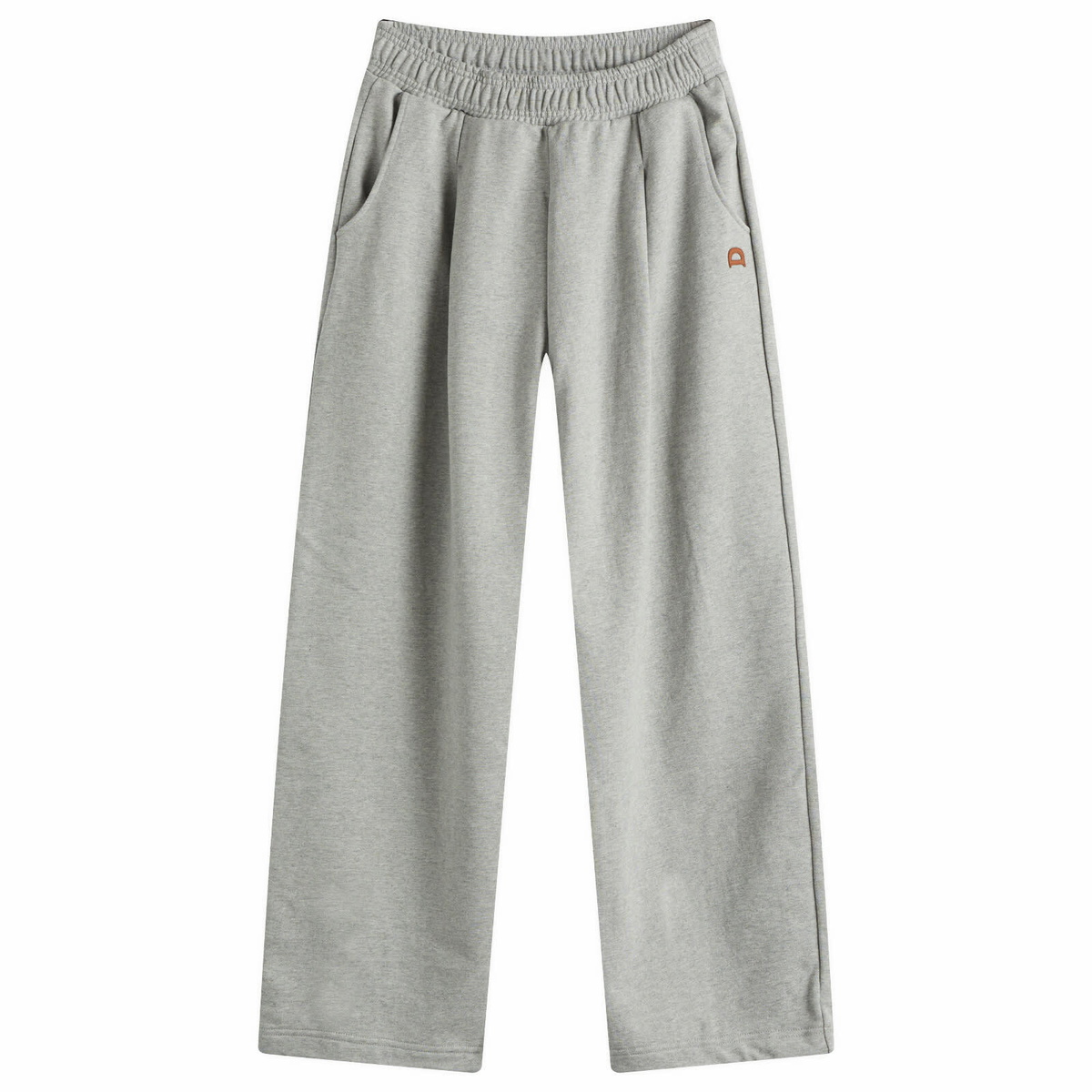 DUNST Women's Unisex Leather Logo Wide Sweat Pants in Melange Grey