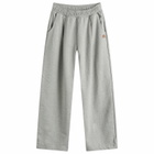 DUNST Women's Unisex Leather Logo Wide Sweat Pants in Melange Grey