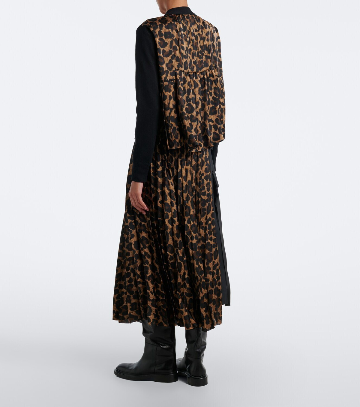 Sacai Paneled leopard-print midi skirt