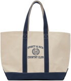 Sporty & Rich Off-White & Navy Varsity Crest Embroidered Two Tone Tote