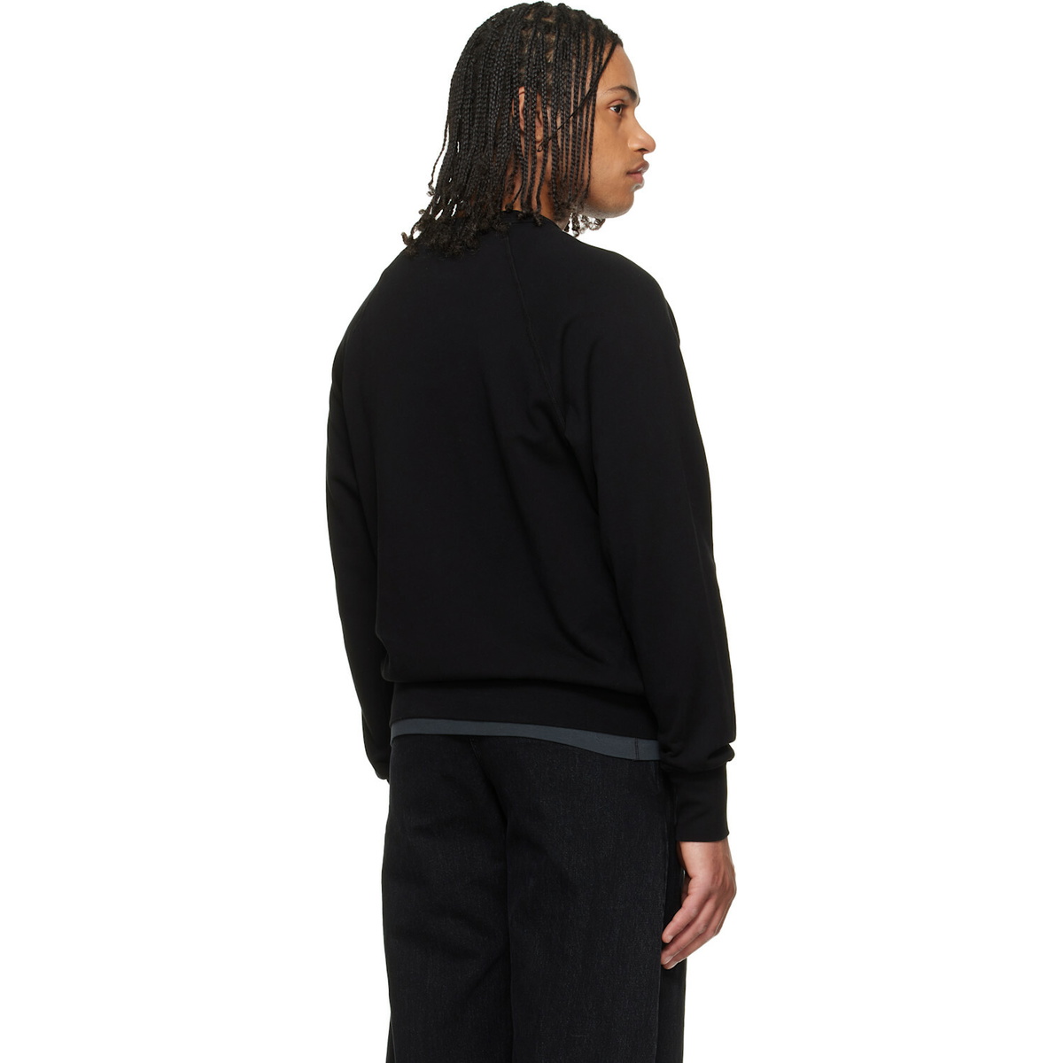 Les Tien Black French Terry Binded Neck Raglan Sweatshirt