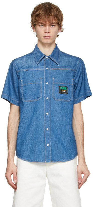 Photo: Gucci Blue Denim Boutique Patch Short Sleeve Shirt