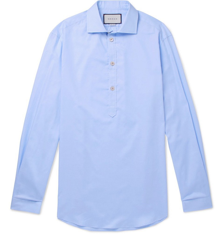 Photo: Gucci - Oversized Grandad-Collar Cotton-Poplin Half-Placket Shirt - Men - Light blue