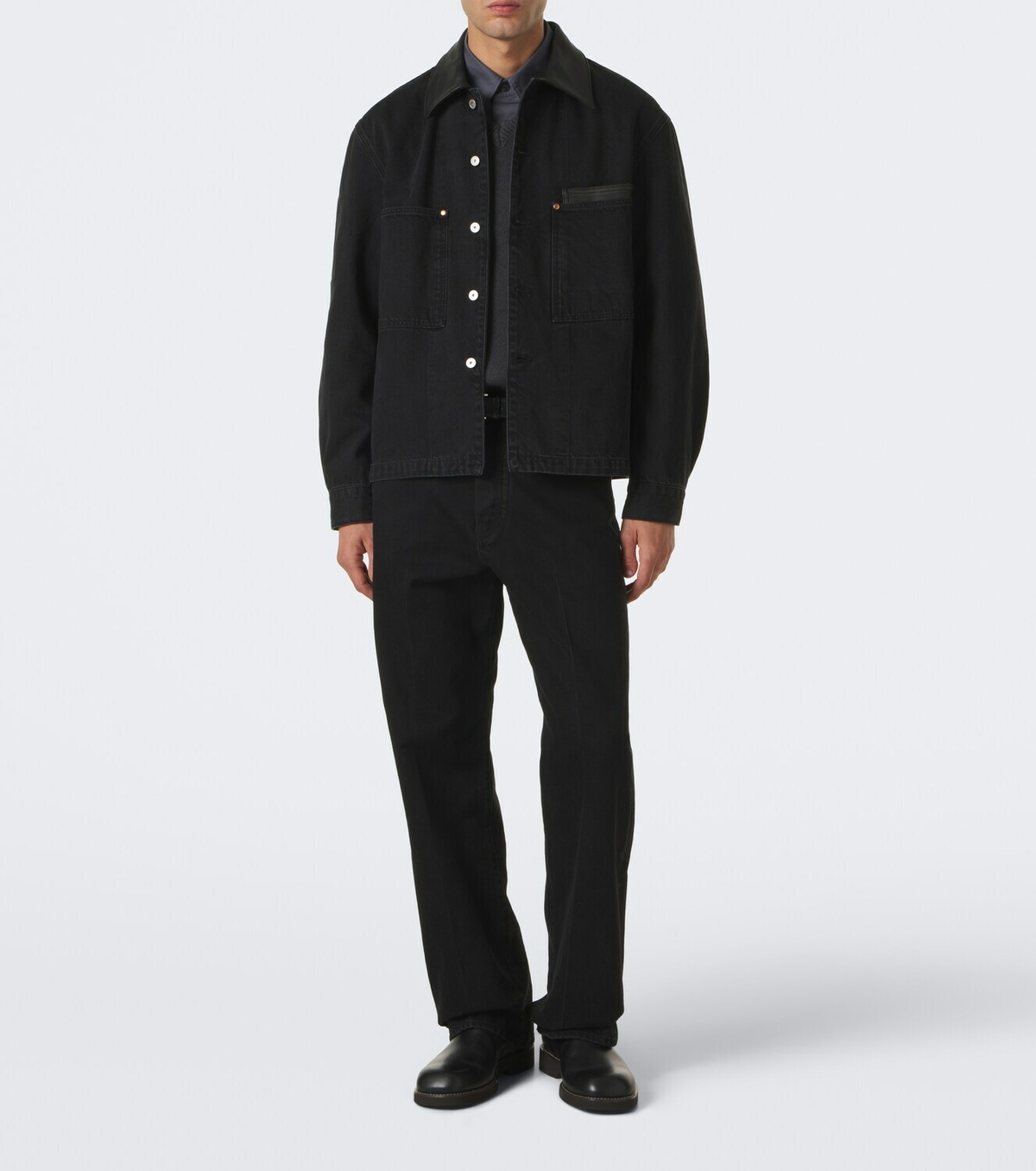 Lemaire Leather-trimmed denim overshirt