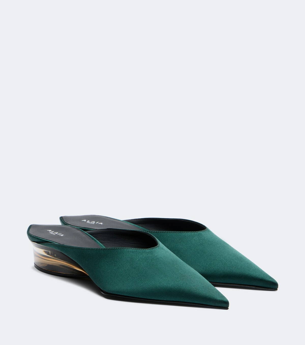 Alaïa Invisible satin wedge mules