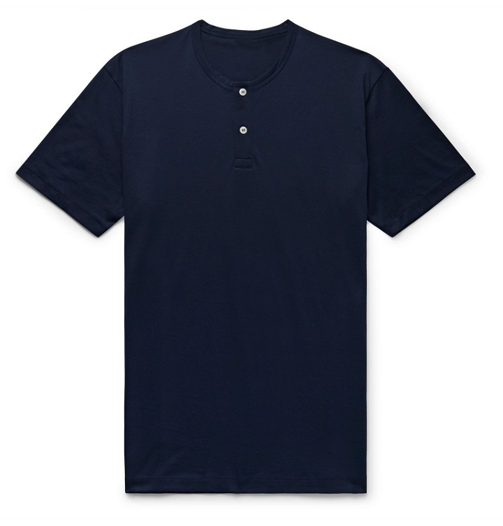 Photo: Handvaerk - Pima Cotton-Jersey Henley T-Shirt - Blue