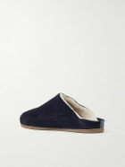 Mulo - Shearling-Lined Suede Slippers - Blue
