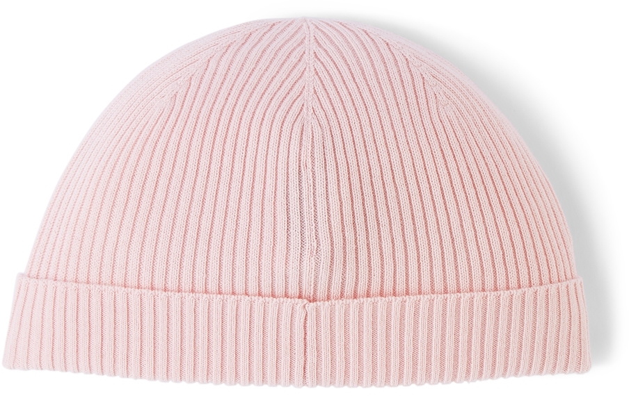 Moncler Kids Light Pink Ribbed Knit Cuffed Beanie Moncler | Accessories | Moncler Light Pink Cable Knit Beanie  main image 3