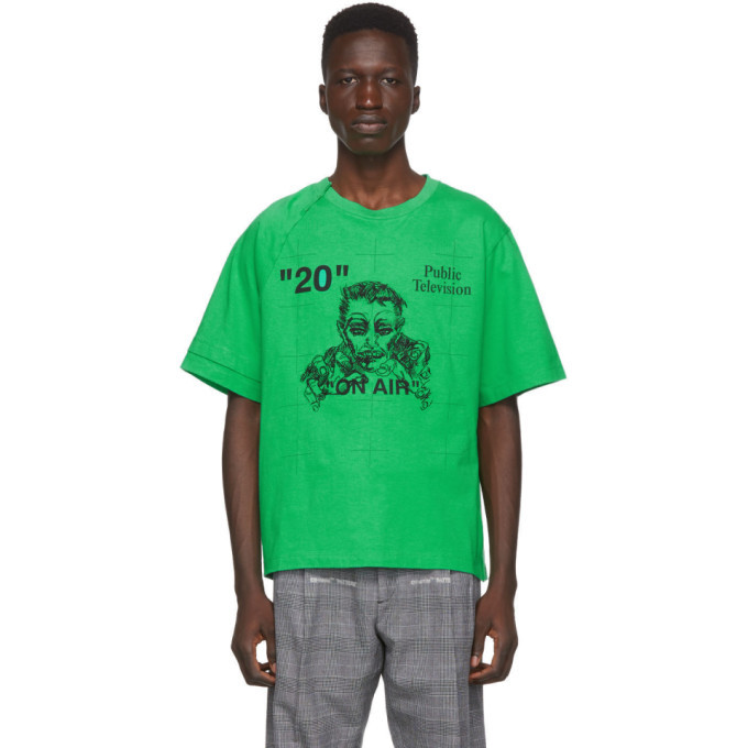 Photo: Off-White Green and Black Public Television Mirko Artist T-Shirt