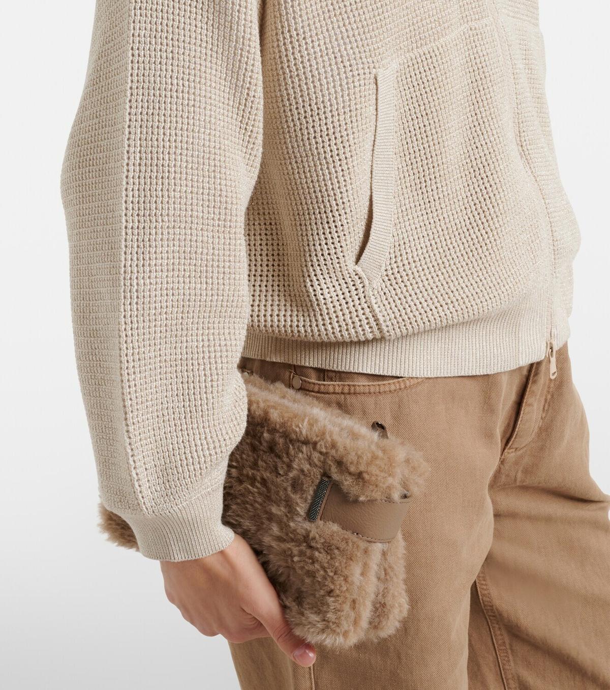 Brunello Cucinelli Open-knit cotton-blend lamé zip-up hoodie