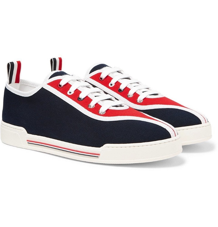 Photo: Thom Browne - Striped Canvas Sneakers - Navy