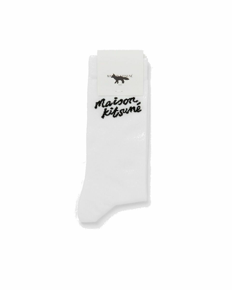 Photo: Maison Kitsune Maison Kitsune Handwritting Socks White - Mens - Socks