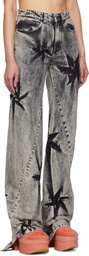 Masha Popova Black Boyfriend Spiral Flower Jeans