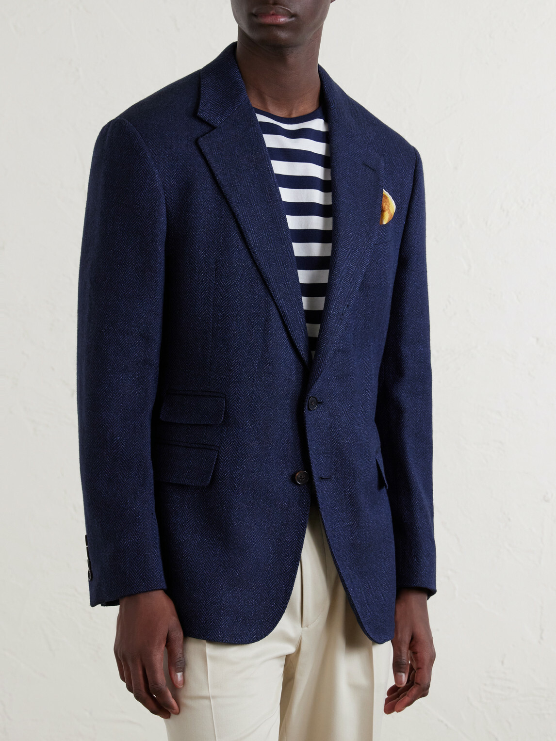 Ralph Lauren Purple label - Herringbone Cotton, Silk and Linen-Blend Blazer - Blue