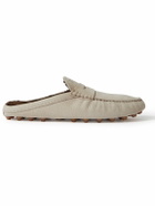 Tod's - Gommino Bubble Faux Shearling-Lined Full-Grain Nubuck Mules - Neutrals