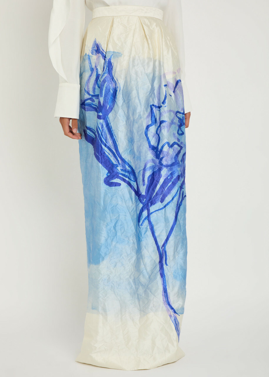 Erdem Printed Crinkled Satin Midi Skirt Multi Print
